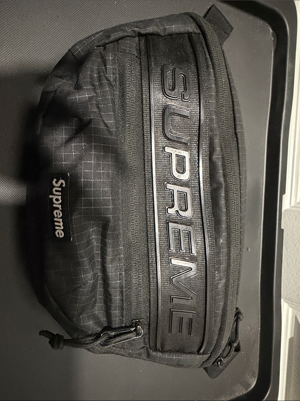 Supreme Black Ripstop Logo Waist Pack